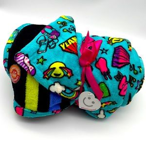 Reversible Plush Throw Blanket Blue Black Stripe Print - Little Miss Matched